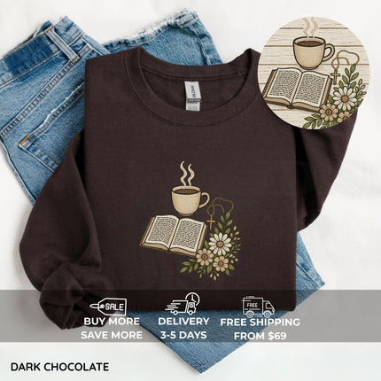 Coffee Bibble and Cross Embroidery Sweatshirt