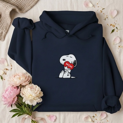 Cute Dog Hugging MOM Heart Embroidered Hoodie