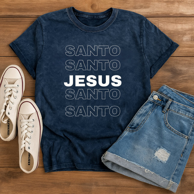Vintage Mineral Wash Tee SANTO JESUS Stacked Design