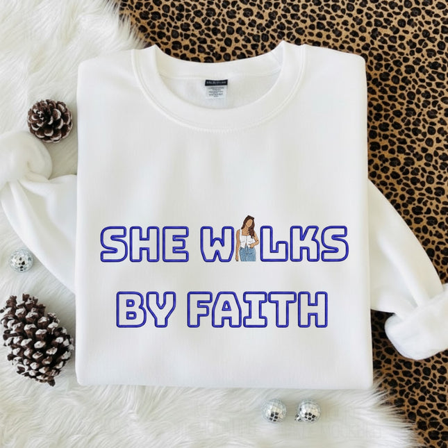 She Walks By Faith Embroidered Sweatshirt