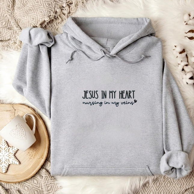Jesus Heals I Just Nurse Embroidered Hoodie