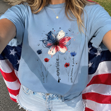 Comfort Colors America Floral Watercolor Faith Freedom Pride T-Shirt