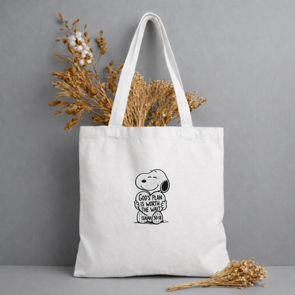 God's Plan Is Worth The Wait Embroidered Tote Bag