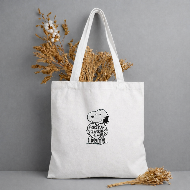 God's Plan Is Worth The Wait Embroidered Tote Bag