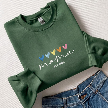 Mama with hearts Embroidered Hoodie