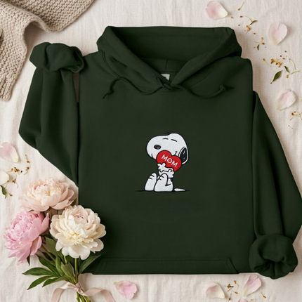 Cute Dog Hugging MOM Heart Embroidered Hoodie