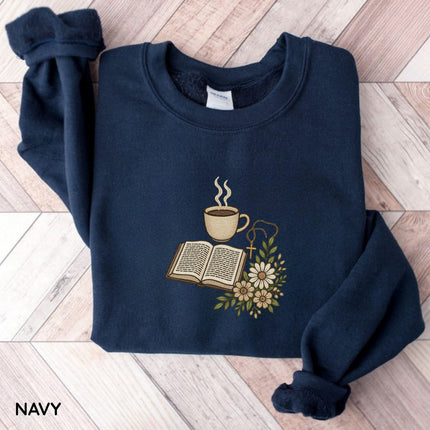 Coffee Bibble and Cross Embroidery Sweatshirt