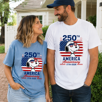 Comfort Colors 250th America Anniversary Patriotic Snoopy Sunglasses T-Shirt