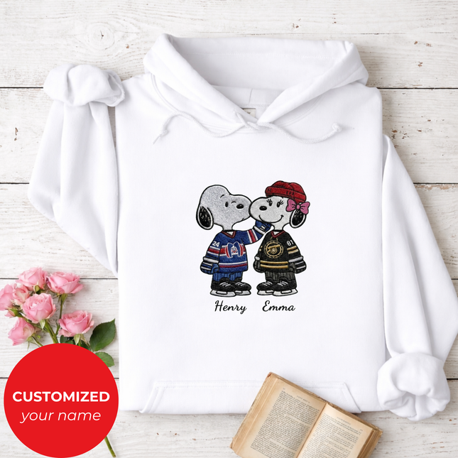 Embroidered Hockey Couple Hoodie