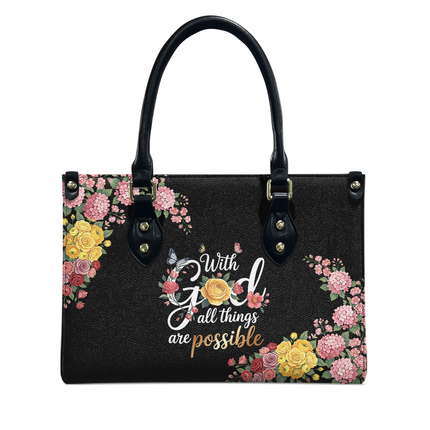 With God All Things Are Possible Leather Handbag
