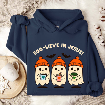 Boo-live in Jesus Cute Ghost Gildan Hoodie