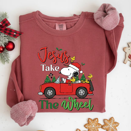 Jesus Takes The Wheel Snoopy Comfort Colors Sweatshirt