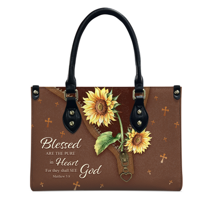 Blessed Are The Pure Matthew 5:8 Christian Sunflower Leather Handbag