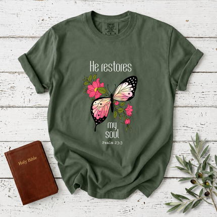 Comfort Colors He Restores My Soul Butterfly T-Shirt