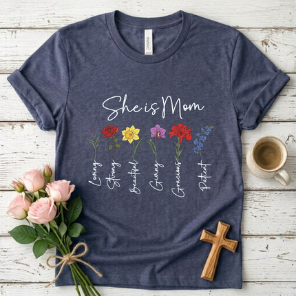 She is Mom Floral Virtues T-Shirt