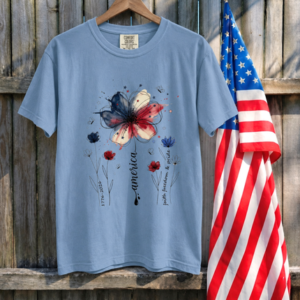Comfort Colors America Floral Watercolor Faith Freedom Pride T-Shirt