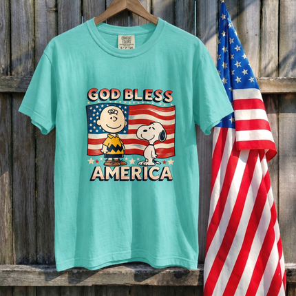 Comfort Colors God Bless America Retro Patriotic Friends T-Shirt