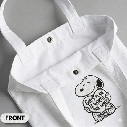 God's Plan Is Worth The Wait Embroidered Tote Bag