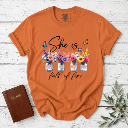 Comfort Colors She Is Full Of Fire Floral T-Shirt
