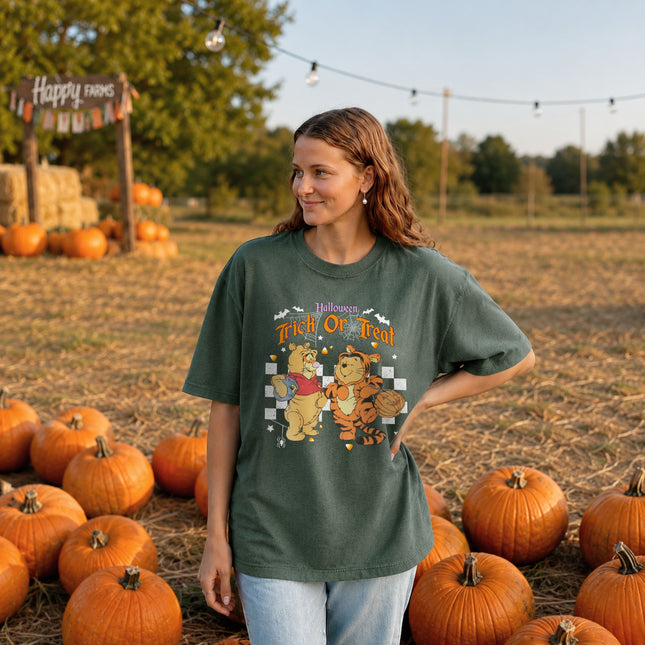 Comfort Colors Halloween Tigger And Pooh Trick Or Treat T-shirt
