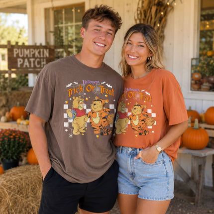 Comfort Colors Halloween Tigger And Pooh Trick Or Treat T-shirt