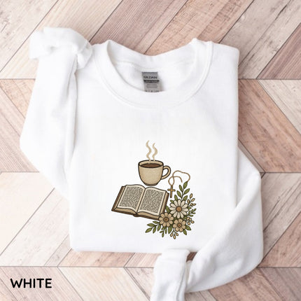 Coffee Bibble and Cross Embroidery Sweatshirt