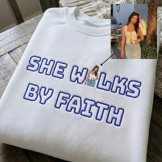 She Walks By Faith Embroidered Sweatshirt