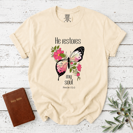 Comfort Colors He Restores My Soul Butterfly T-Shirt