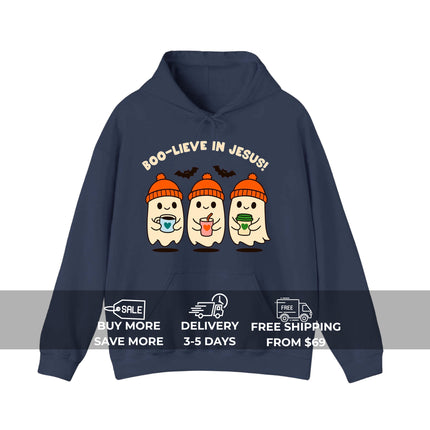 Boo-live in Jesus Cute Ghost Gildan Hoodie