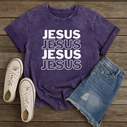 Vintage Mineral Wash "JESUS Stacked" Faith Graphic Tee