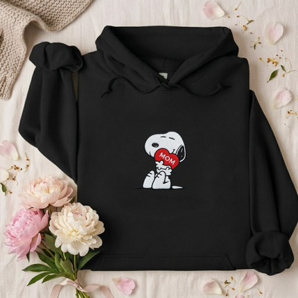 Cute Dog Hugging MOM Heart Embroidered Hoodie