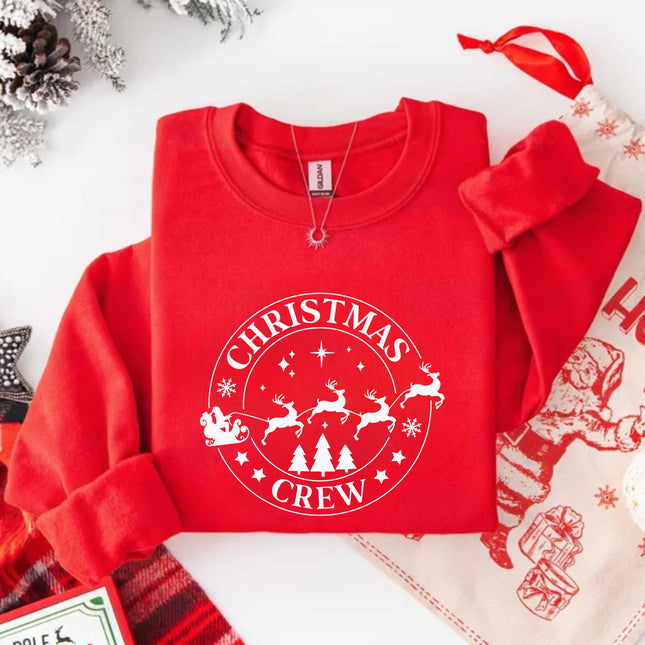 Christmas Crew Santa's Reindeer Sleigh Christmas Gildan Sweatshirt for Adults
