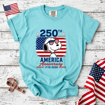 Comfort Colors 250th America Anniversary Patriotic Snoopy Sunglasses T-Shirt