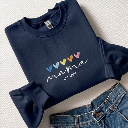 Mama with hearts Embroidered Hoodie