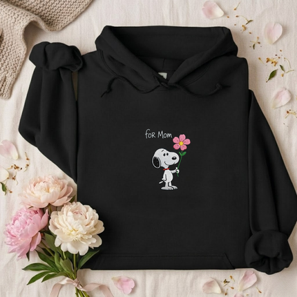 "For Mom" Dog & Pink Flower Embroidered Hoodie