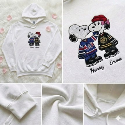 Embroidered Hockey Couple Hoodie