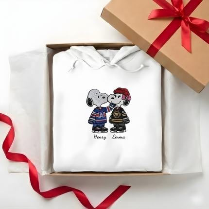 Embroidered Hockey Couple Hoodie