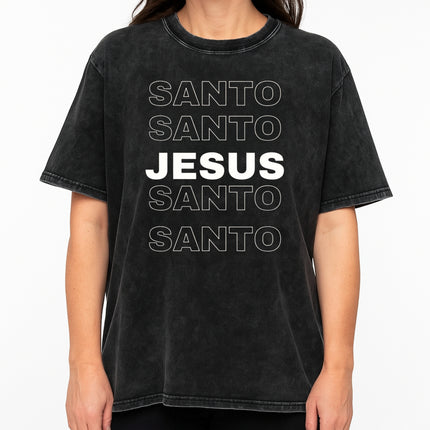 Vintage Mineral Wash Tee SANTO JESUS Stacked Design