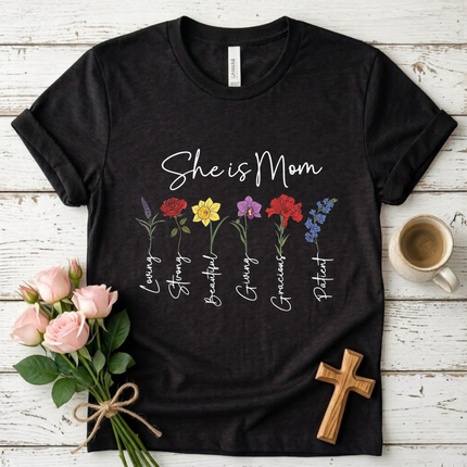 She is Mom Floral Virtues T-Shirt