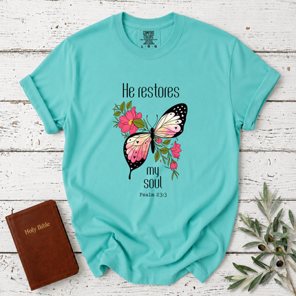 Comfort Colors He Restores My Soul Butterfly T-Shirt
