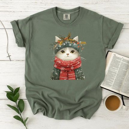 Comfort Colors Festive Cat Christmas T-Shirt
