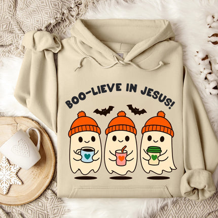Boo-live in Jesus Cute Ghost Gildan Hoodie