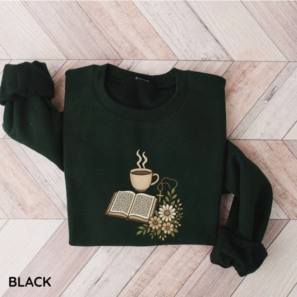 Coffee Bibble and Cross Embroidery Sweatshirt