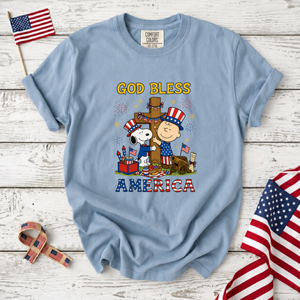 Comfort Colors God Bless America Patriotic Friends Cross T-Shirt