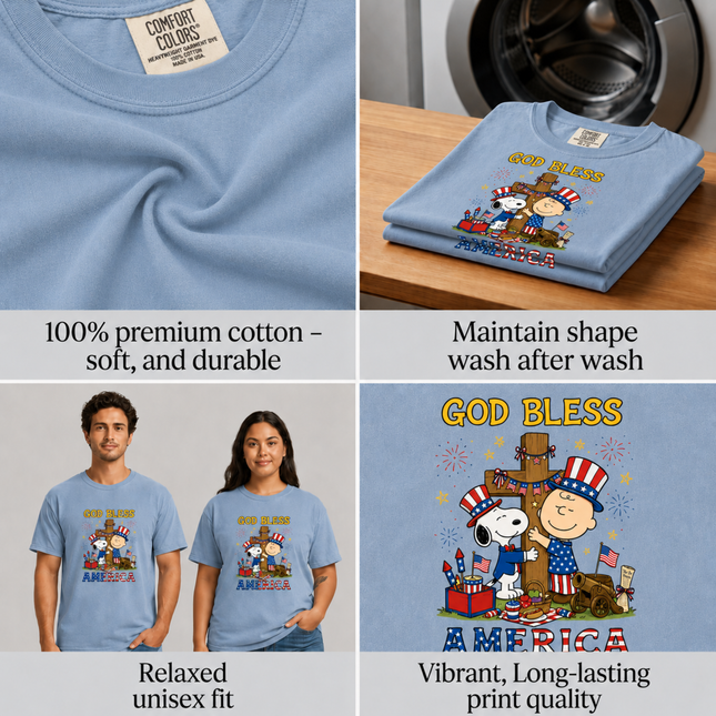 Comfort Colors God Bless America Patriotic Friends Cross T-Shirt