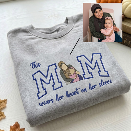 Mom Wears Her Heart Embroidered Sweatshirt