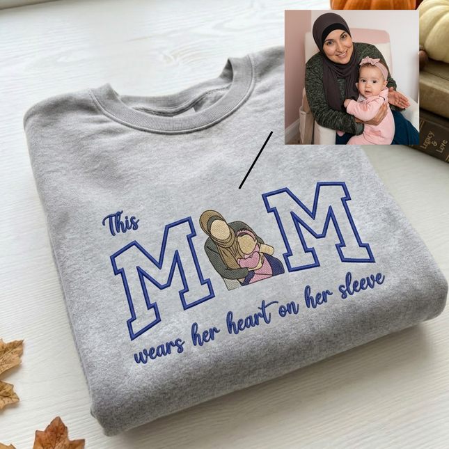Mom Wears Her Heart Embroidered Sweatshirt