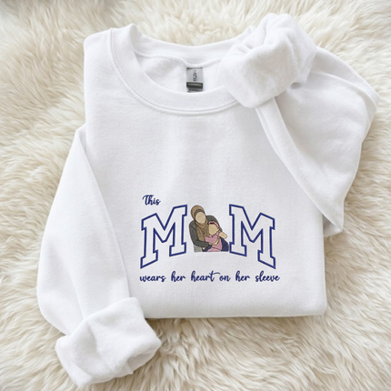 Mom Wears Her Heart Embroidered Sweatshirt