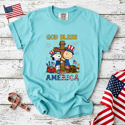 Comfort Colors God Bless America Patriotic Friends Cross T-Shirt