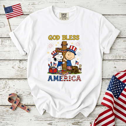 Comfort Colors God Bless America Patriotic Friends Cross T-Shirt
